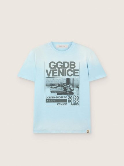 Men's T-shirt in light blue cotton jersey with graphic print