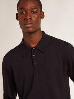 Men's long-sleeved polo shirt in navy-blue merino wool - Image 2