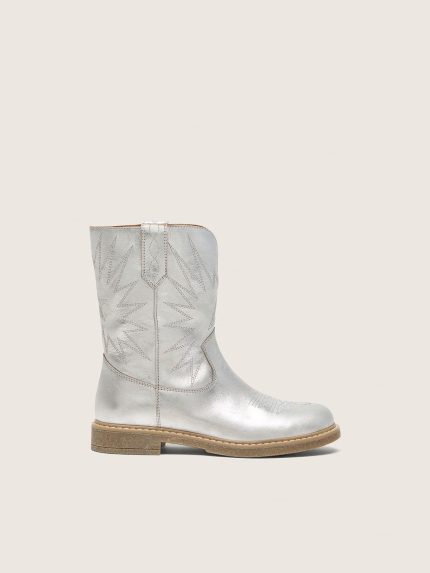 Junior Wish boots in silver metallic leather with star embroidery