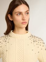 Women's cropped worn-white sweater with decorative crystals - Image 2