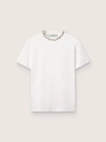 Women's white T-shirt with cabochon crystals