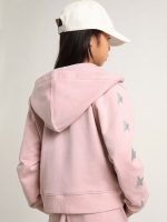 Pink sweatshirt with hood and silver glitter stars - Image 4