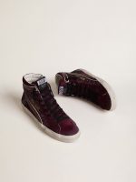 Women's Slide in black cherry glitter and suede with leather star and metallic leather flash - Image 2