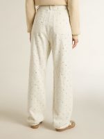 Women's white denim pants with beading and crystals - Image 4