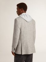 Men's double-breasted jacket in gray silk and chevron wool - Image 4