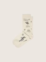 White ribbed socks with black scribble print