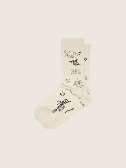 White ribbed socks with black scribble print
