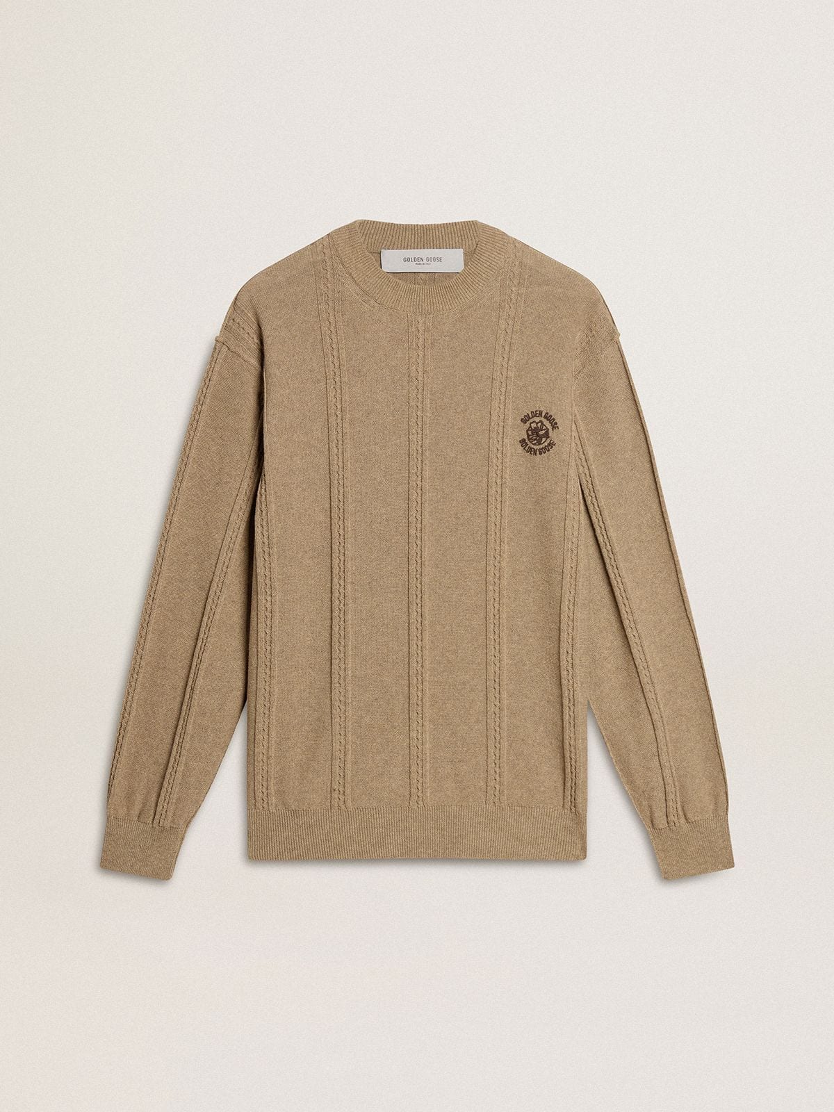 0c534676b877c88658343ecd7b3c1f14299fb2a4af8b9ebfb2d45d82aaf85c8c Men's beige sweater with embroidered logo - Image 1