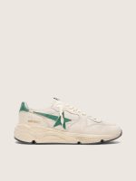 Men's Running Sole in cream nylon and leather with green leather star