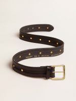 Women's black belt in washed leather with gold studs - Image 4
