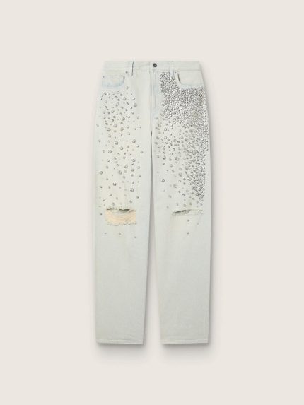 Women's bleached jeans with cabochon crystals