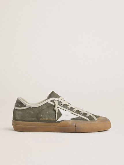 Women's Super-Star LTD in green canvas with white leather star