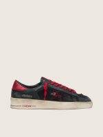 Men's Stardan in black leather with red star and black mesh and red leather inserts