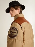 Beige bomber jacket with leather and patch details - Image 5