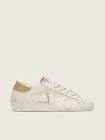 Women's Super-Star in worn white leather with tone-on-tone star