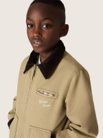 Kids' padded jacket in beige cotton with embroidery and patch - Image 4