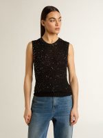 Black mesh knit top with sequins and contrasting details - Image 3