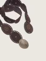 Oval belt in washed suede leather with studs - Image 3