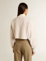 Women's cream cotton cropped sweatshirt with crystals on the front - Image 4