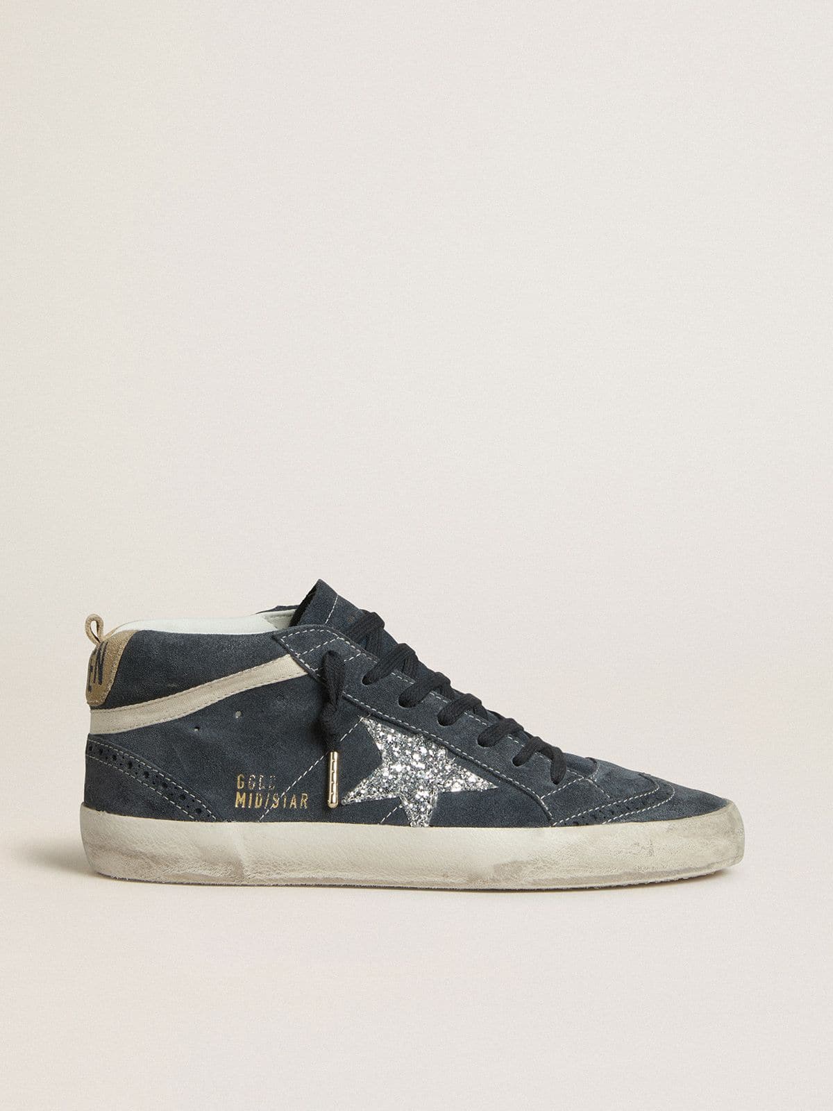 0f4b1bf1b1c3d52bb7d47db673e75532fce424c4c0051f068bda32495489b2eb Women's Mid Star in petrol-blue suede with silver glitter star and cotton flash - Image 1