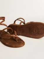 Women's Penelope flat sandals in tobacco leather with suede sole - Image 4