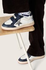 Young Ball Star in white leather with metallic silver leather star and dark blue leather inserts - Image 3