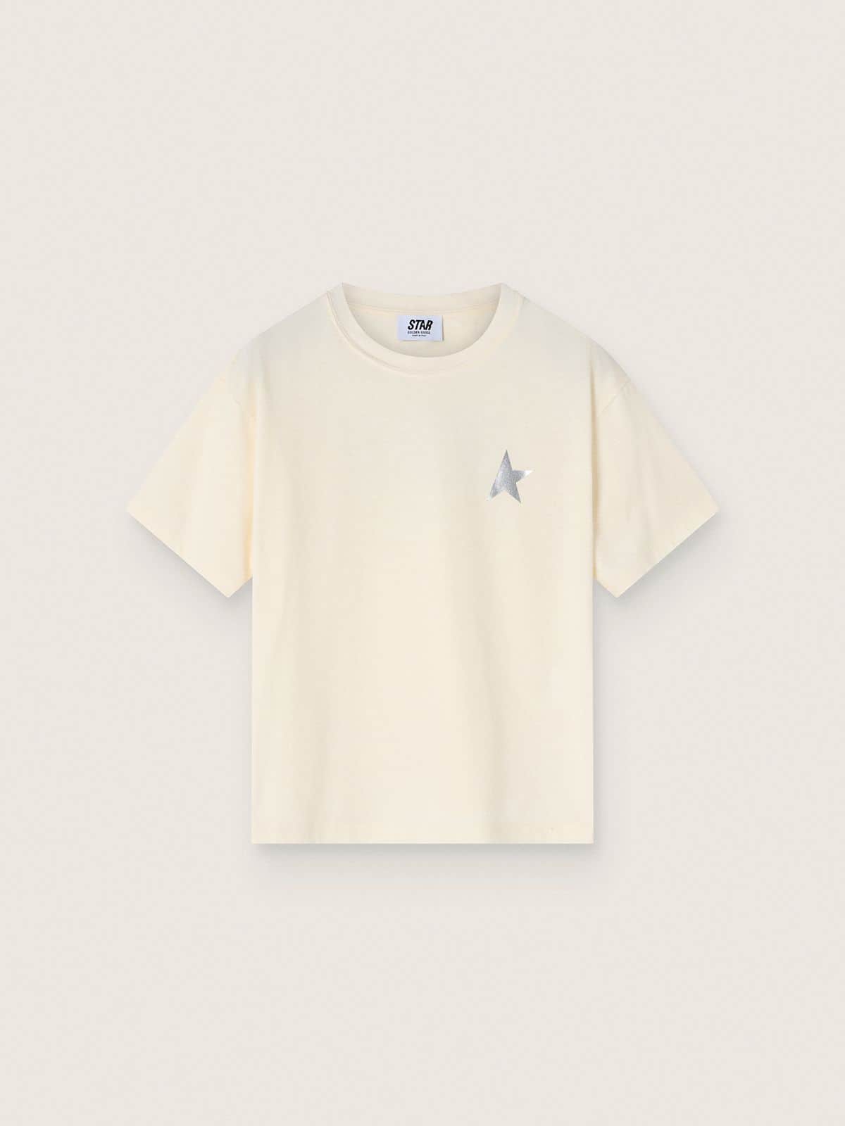 0fffc0ebacff69288b91152dfc4d5bb5964647745b9f0337702331cc1fd0b470 Kids' white cotton T-shirt with silver print - Image 1
