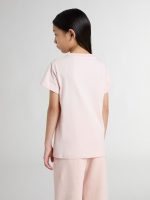 Girls' pink T-shirt with pink print on the front - Image 5