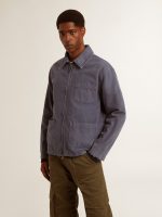 Men's blue jacket in denim cotton with distressed treatment - Image 2