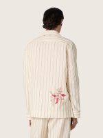 Unisex shirt in ecru and sand striped cotton and linen with embroidery - Image 7