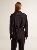Women's black shirt with vertical stripes and side knot closure - Image 4