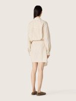 Women's ecru cotton shirt dress with beige and brown stripes - Image 6