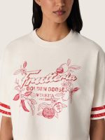 Women's cropped T-shirt in white cotton with print and embroidery - Image 4