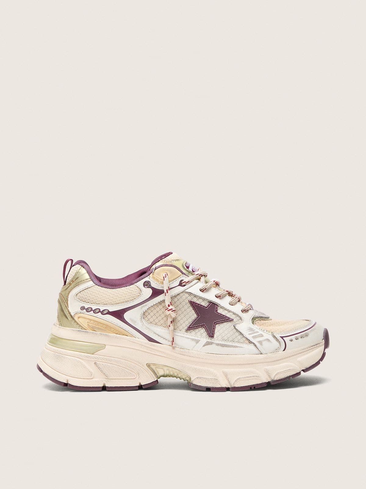 10fb191581ccacb9b2a0090a70b13dad3bcbabf8bc1251303c06520f991cb390 Women's Lightstar CNY in white mesh and leather with wine-red TPU star - Image 1