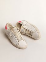 Women's white leather Super-Star with perforated star and fuchsia nylon heel tab - Image 2