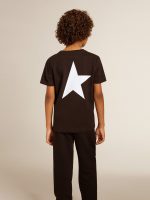 Black T-shirt with contrasting white logo on the front and maxi star on the back - Image 5