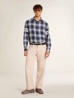 Men's blue 3D checkered shirt with print on the back - Image 3