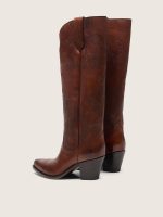 Women's high Wish Star boots in brown leather with floral embroidery - Image 3