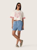 Women's cropped T-shirt in white cotton with print and embroidery - Image 3