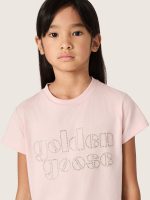 Girls' T-shirt in pink cotton jersey with logo and studs - Image 4