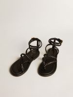 Women's Penelope flat sandals in black leather - Image 2