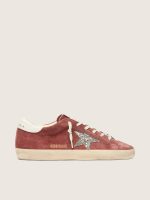 Women's Super-Star in rust-red suede with silver glitter star