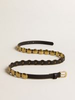 Black Trinidad belt in washed leather with gold studs - Image 4