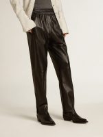 Black joggers in nappa leather with zip at the base - Image 2