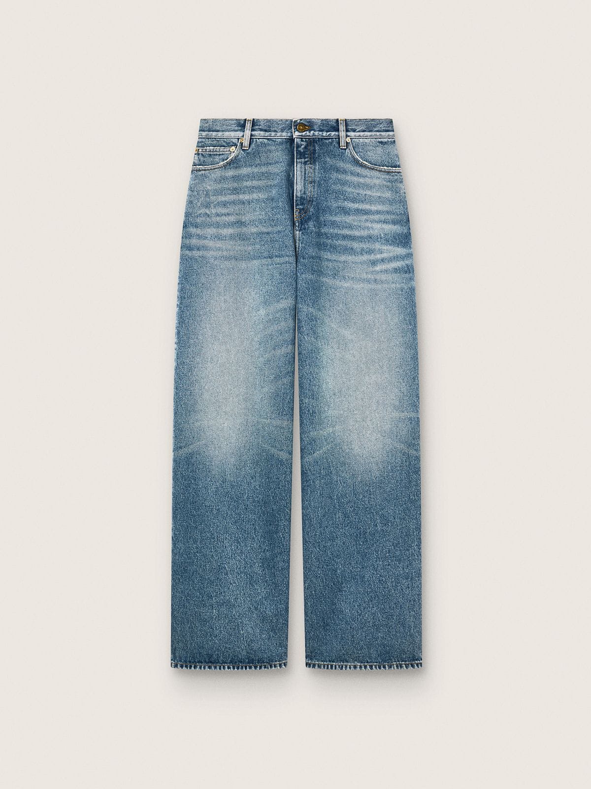 13ddee2e875a7ed5c55e64545650f4a9ffe9adf6d397494c1acd4c2c677754b5 Golden women's boyfriend jeans in stone-washed light blue denim - Image 1