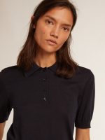 Women's polo shirt in navy-blue merino wool - Image 5