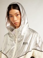 Women's windcheater in silver and black technical fabric - Image 2