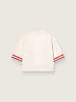 Women's cropped T-shirt in white cotton with print and embroidery - Image 2