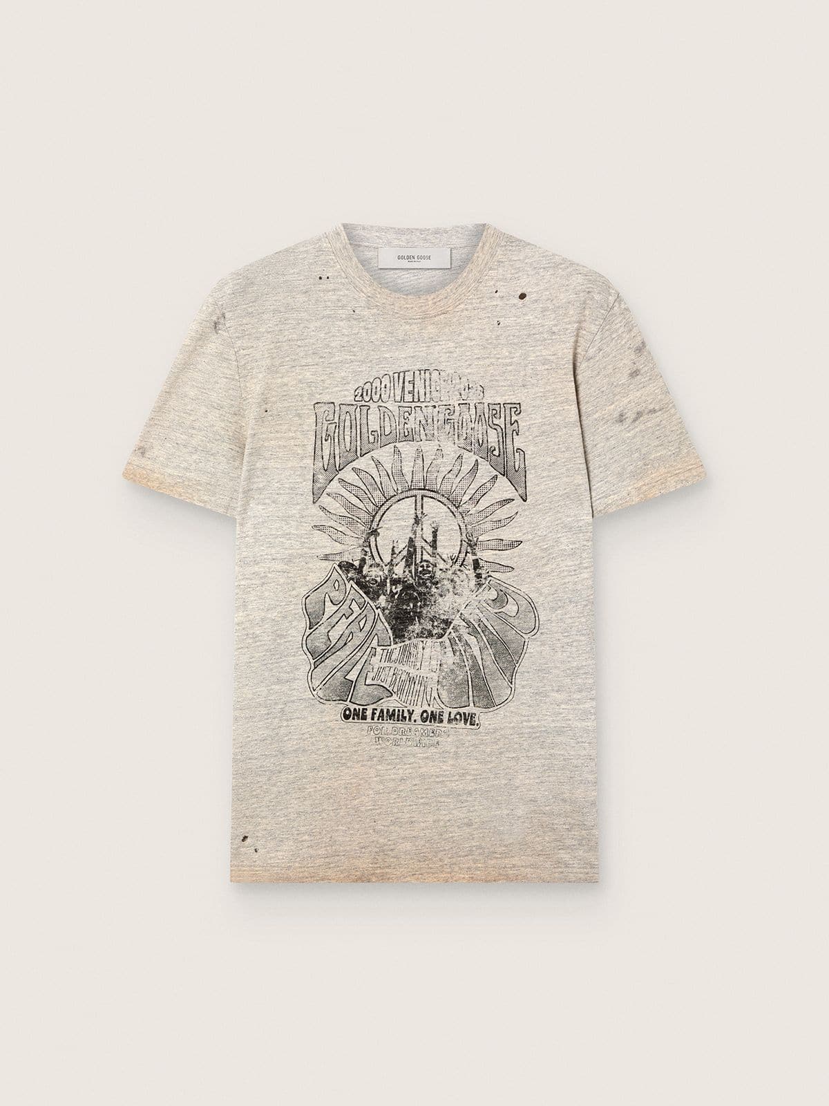 152b0afb57c0fb4758759ba064ebfae5ae23085cfa40d3a135e65e2b3c2e297b Men's T-shirt in gray melange jersey with vintage print - Image 1