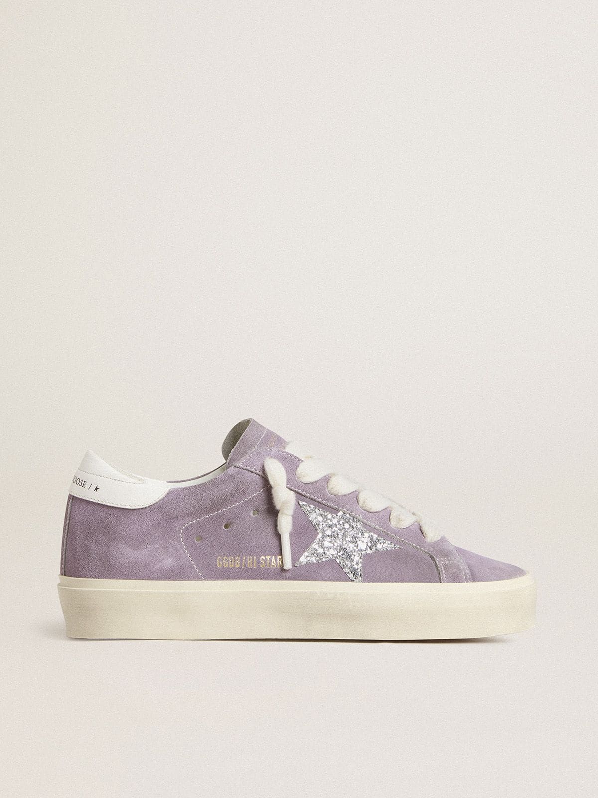 15357fb722e9941bcca9c58ea2a767bcec1d6a90d5a12aa044c6c2fb6af432f3 Women's Hi Star in purple suede with silver glitter star - Image 1
